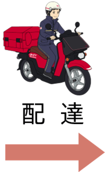 配達→
