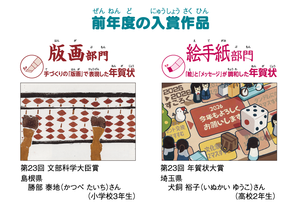 前年度の入賞作品　版画部門　絵手紙部門