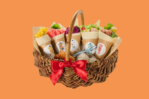 ぽすくまと仲間たちのアイデアメニュー花束サンドイッチバスケット