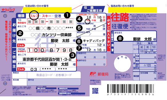 ゴルフゆうパック ラベルの記載例 日本郵便