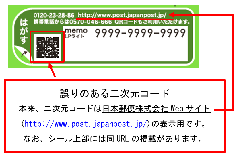 レターパックライトに掲載の二次元コード（日本郵便株式会社Webサイト 