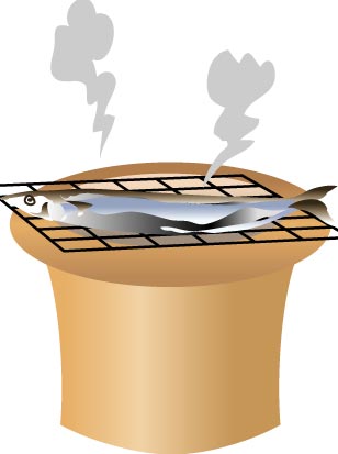 七輪で焼かれるサンマのイラスト画像