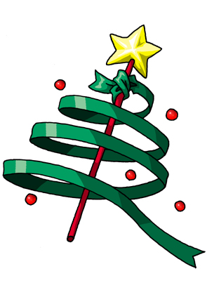 リボンのクリスマスツリーのイラスト画像