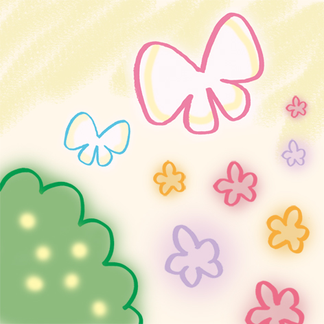 草むらとちょうちょのイラスト画像