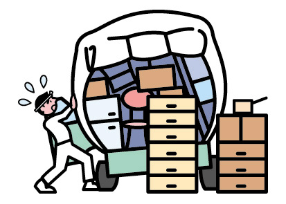 荷物を積み込む引越しのトラックのイラスト画像