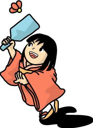 羽つきをする女の子のイラスト画像