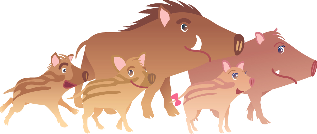 イノシシの親子のイラスト画像