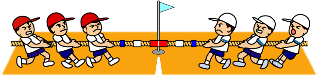 綱引きをするこどもたちのイラスト画像