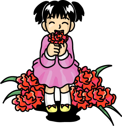 母の日にカーネーションを贈る女の子のイラスト画像