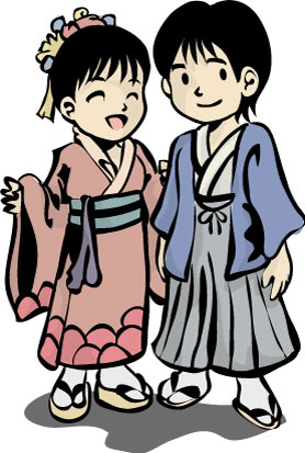 七五三の男の子と女の子のイラスト画像