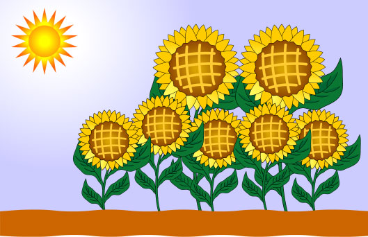 太陽とヒマワリのイラスト画像