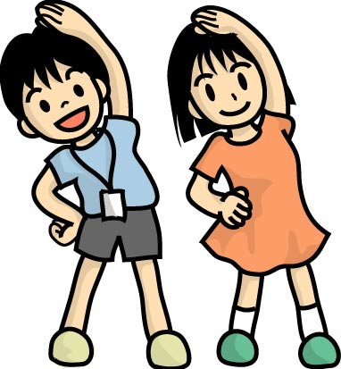 ラジオ体操をする男の子と女の子のイラスト画像
