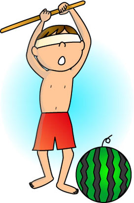 スイカ割りをする男の子のイラスト画像