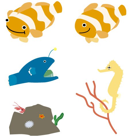 海水魚たちのイラスト画像