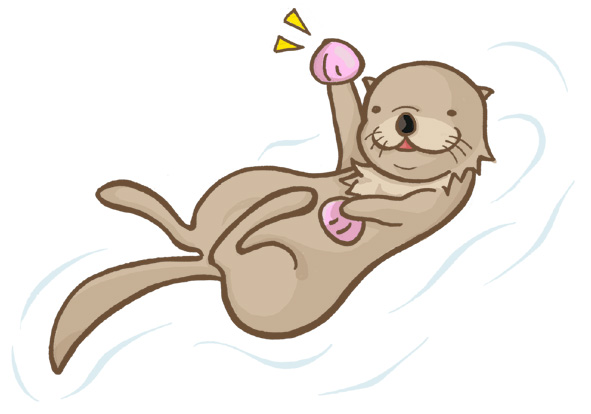 貝を持ったラッコのイラスト画像