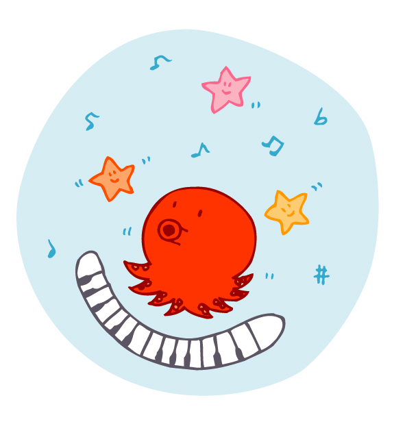 ピアノとタコのイラスト画像