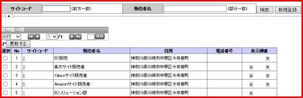 サイトマスタ一覧画面