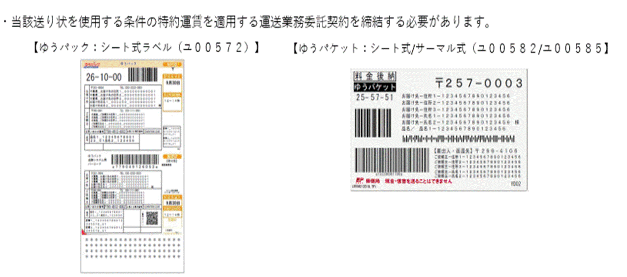特約運賃を適用する運送業務委託契約の締結が必要な送り状
